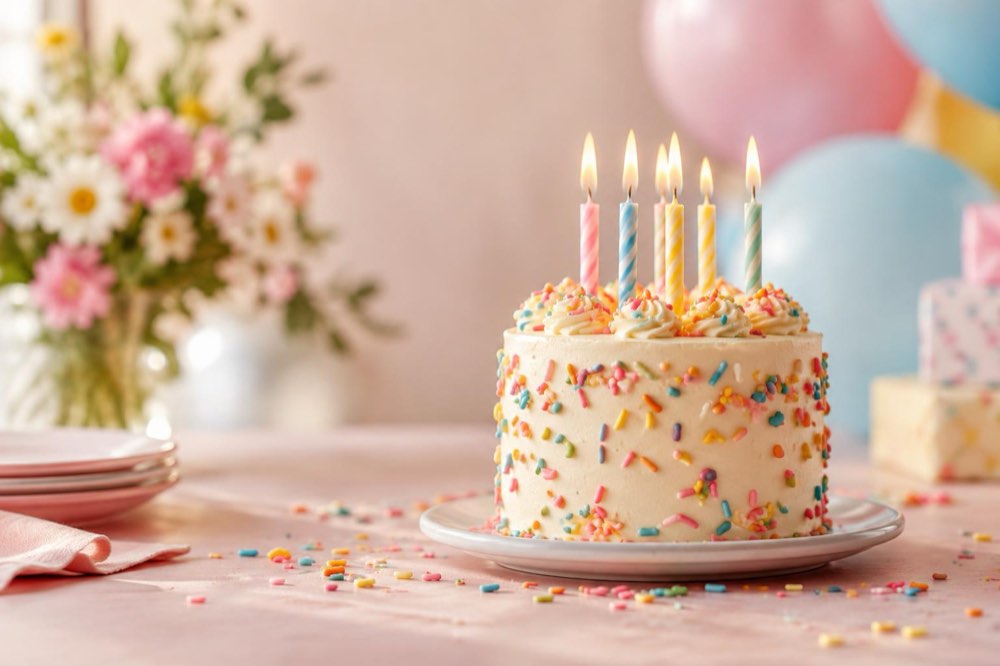 A birthday cake with candles